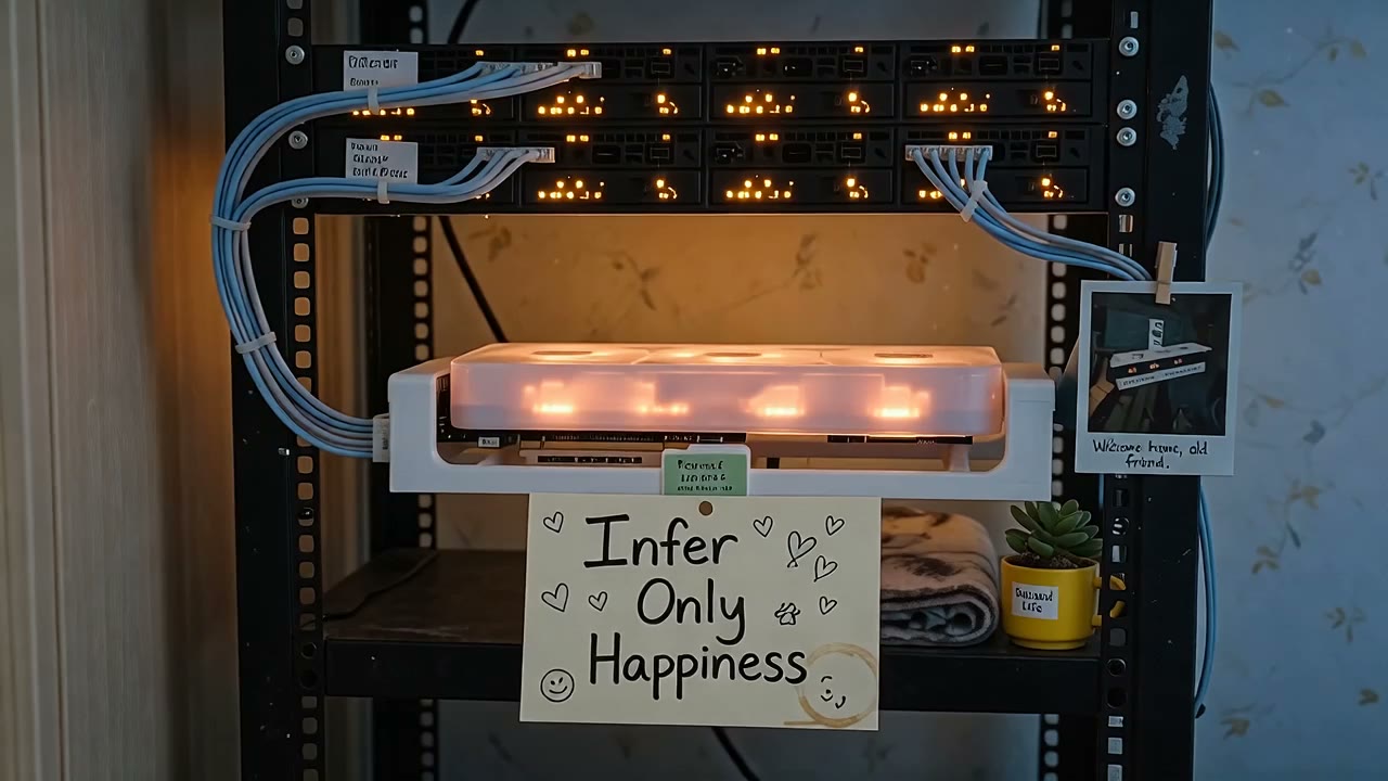 Clean foster rack with Infer Only Happiness plaque